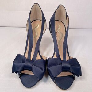 Navy Blue Satin Women's Heels with Bow Size 8 New Never Worn